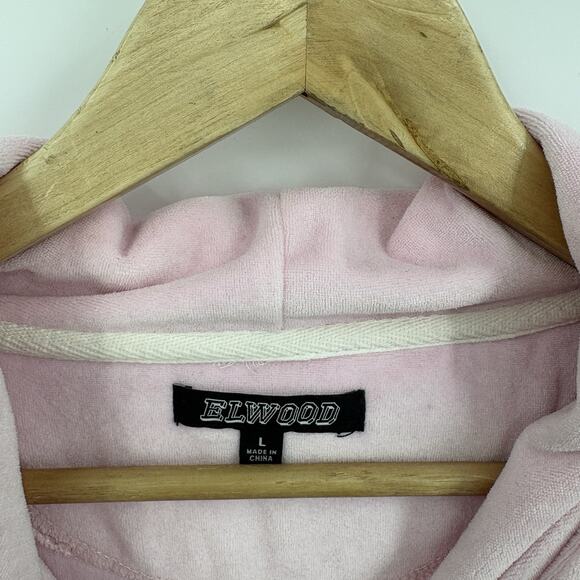 Elwood Hoodie Large Pink Sweatshirt Pullover Velour Brushed Skater Indie Retro - Picture 5 of 9
